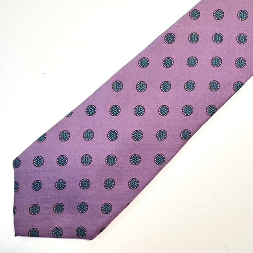 VTG 80s Bert Pulitzer Tie Purple Teal Medallion Silk Foulardโ Hand Printed USA
